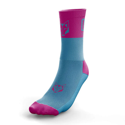 Light Blue & Fluo Pink Medium Cut Multisport Socks